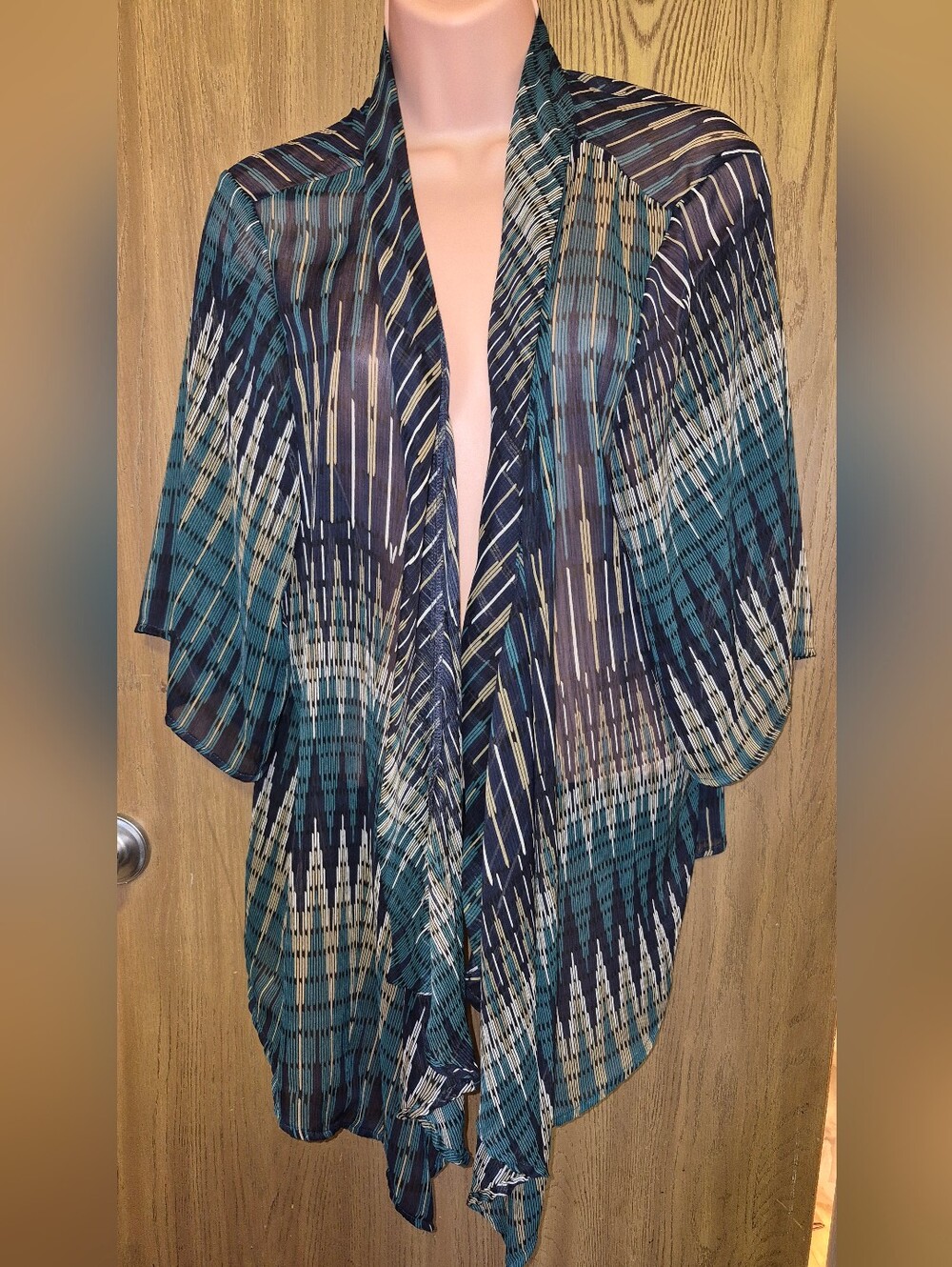 Flowy Kimono Style Sheer Cardigan Cover-up Teal Blue Women’s Boho Shawl XL